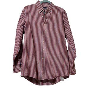 Lands’ End Men’s Size 16-34 red stripe starched button down cotton shirt FLAW